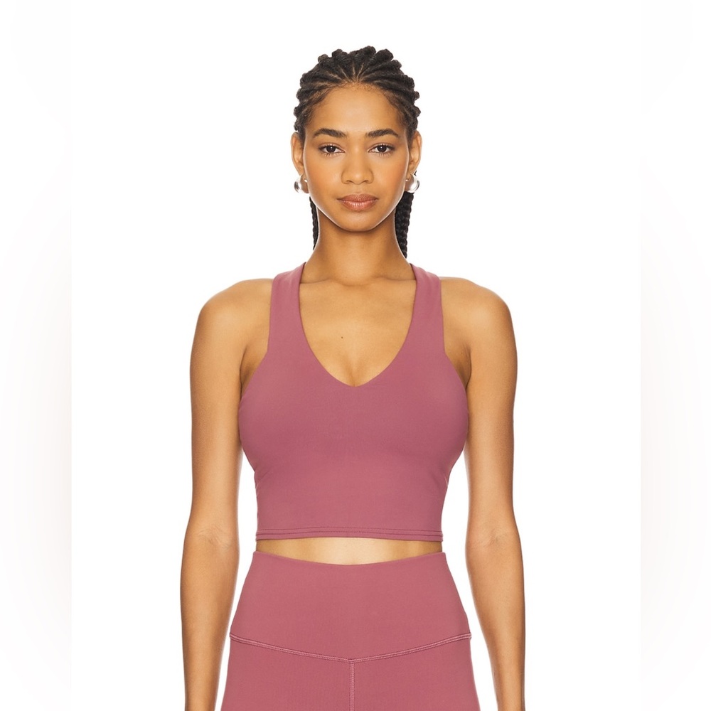 Alo Yoga Airbrush Real Bra V Neck Cropped Tank Top Mauve Burgundy Truffle Small